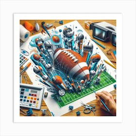 3d Football Drawing Art Print