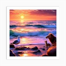 Lions And Seagulls Art Print