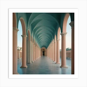 Pink Pillars In A Hallway 1 Art Print