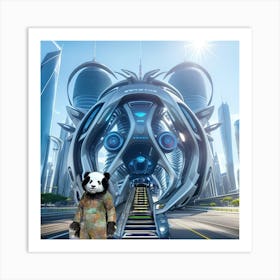 Panda Bear In Futuristic City Art Print