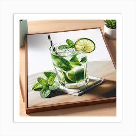 Refreshing and Tropical - Realistic Painting of a Mojito Cocktail with Lime and Mint Art Print