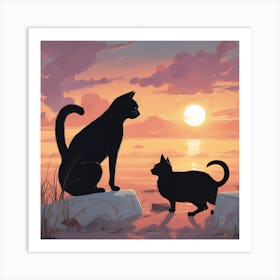 Sunset Cats Art Print