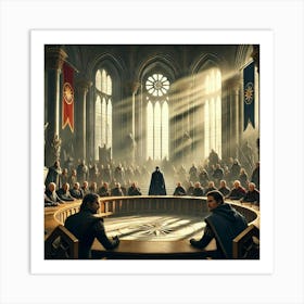 A Tense And Dramatic Scene Showcasing The Politica Consequences Art Print