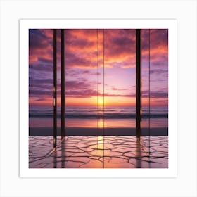 Vivid Colorful Sunset Viewed Through Beautiful Crystal Glass Window, Close Up, Award Winning Photo Art Print