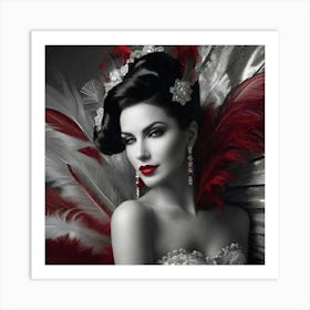 Beautiful Woman With Feathers 1 Art Print