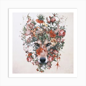 Flower Wolf Square Art Print