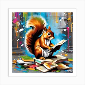 Squirrel Reading Book Art Print