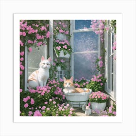 Cats In The Garden Art Print