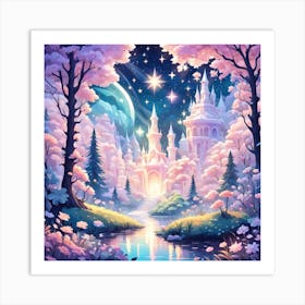 A Fantasy Forest With Twinkling Stars In Pastel Tone Square Composition 54 Art Print