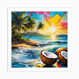 Coconuts On The Beach Art Print