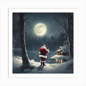 Santa Claus Looking At The Moon Art Print