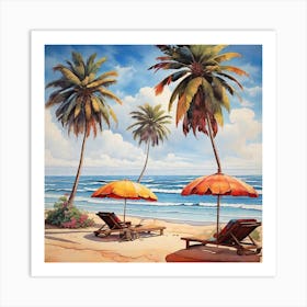 Palm Trees On The Beach Art Print