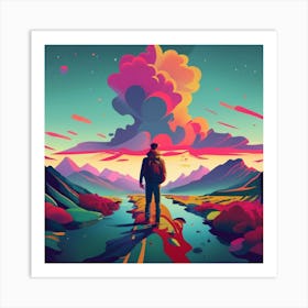 Man Walking Through A Colorful Landscape Art Print