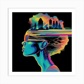 Cyberpunk woman with shades, art print Art Print