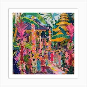 Balinese Temple Ceremony in Style of David Hockney 3 Art Print