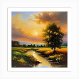 Sunset Over A Stream 3 Art Print