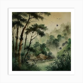 Leonardo Lightning Xl Watercolor Art Chinese Painting With Bir 3 Art Print