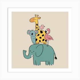 Giraffes And Flamingos Art Print