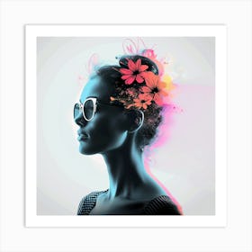 Portrait Of A Woman With Flowers Art Print