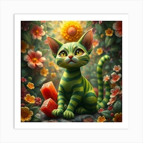 A Watermelon Cat With Striped Green Fur Poster