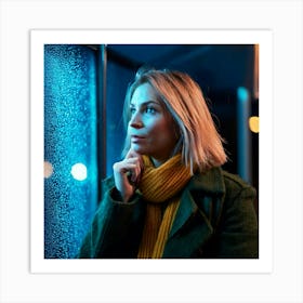 Firefly Pensive Woman At Rainy Bus Shelter With Neon Glow 57650 Art Print