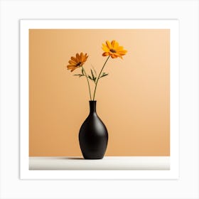 Black Vase With Yellow Flowers Art Print