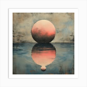 'Reflective Solitude', an artwork that captures the tranquil beauty of a solitary sphere and its reflection, evoking the quietude of a sunset over still waters. The textured backdrop and the sphere's gradient hues create a meditative focus point.  Tranquil Reflections, Sunset Sphere, Meditative Art.  #ReflectiveSolitude, #QuietudeArt, #SphereReflection.  'Reflective Solitude' is an art piece that invites contemplation and calm, perfect for creating an atmosphere of peace and introspection in any space. It's an ideal acquisition for collectors who appreciate the power of simplicity and the profound depth captured in minimalist expressions. Art Print