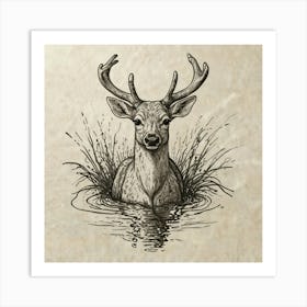 Deer In Water 8 Art Print