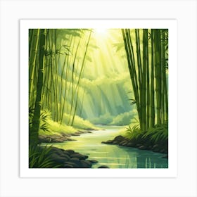 A Stream In A Bamboo Forest At Sun Rise Square Composition 13 Art Print