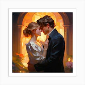 Oil Painting Of A Rich Couple Embracing Their Lavish Lifestyle Art Print