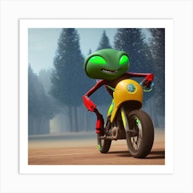 Aliens On A Motorcycle Art Print