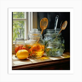 Oil painting of glass Jars Of Lemonade 1 Art Print