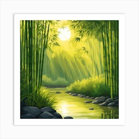 A Stream In A Bamboo Forest At Sun Rise Square Composition 152 Art Print