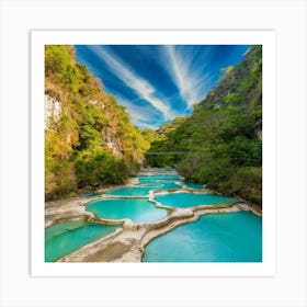 Stunning, high-resolution photo captures the natural beauty of Semuc Champey, Guatemala. A turquoise river meanders through a series of picturesque pools, 1 Art Print