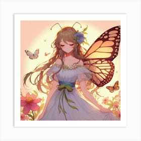 Anime Girl With Butterfly Wings Art Print