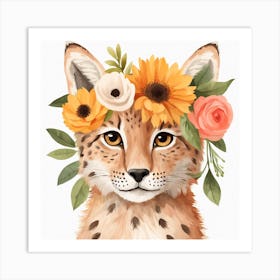 Floral Baby Lynx Nursery Illustration (31) Art Print