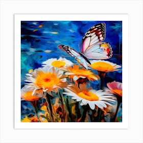 Butterfly On Daisies 3 Art Print