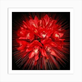 Firefly Explosion, Red, Orchids, Vibrant, Colorful, Floral, Dynamic, Dramatic, Vivid, Petals, Burst, (9) Art Print