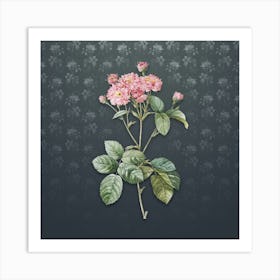Vintage Pink Rosebush Botanical on Slate Gray Pattern n.0857 Art Print