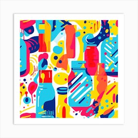 Seamless Pattern With Colorful Bottles Art Print