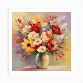 Colorful Flowers In A Vase Art Print