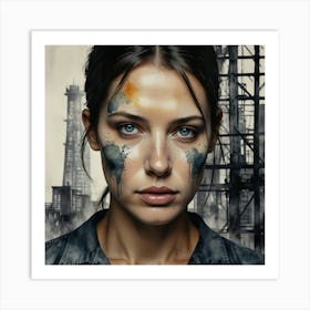 Industrial Woman With Paint On Her Face Art Print