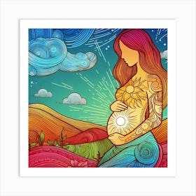 Pregnant Woman In The Sky Art Print