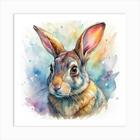 Watercolor Painting Of A Rabbit With Colorful Splashes 1 Art Print