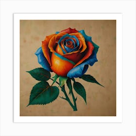 A Stencil Sketch Of A Red Blue Orange Rose Poster