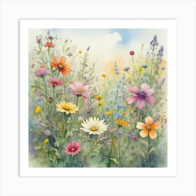 Multicolored Wildflowers Watercolor Field Drawin 0 (2) Art Print