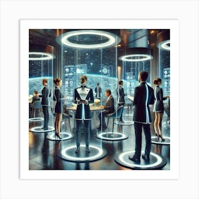 A Futuristic Restaurant Showcasing Attentive Hosts Art Print