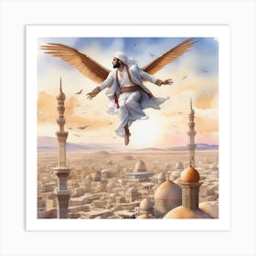 Arabic Can Fly Man Fly In Sky Watercolor Art Print