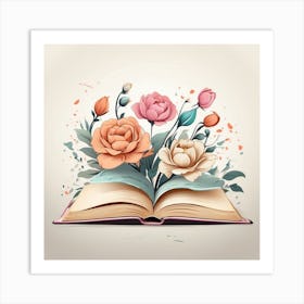 Open Book With Flowers Art Print