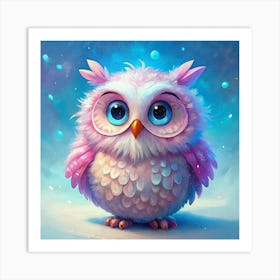 A Cute Pink Owl With Big Blue Eyes Art Print